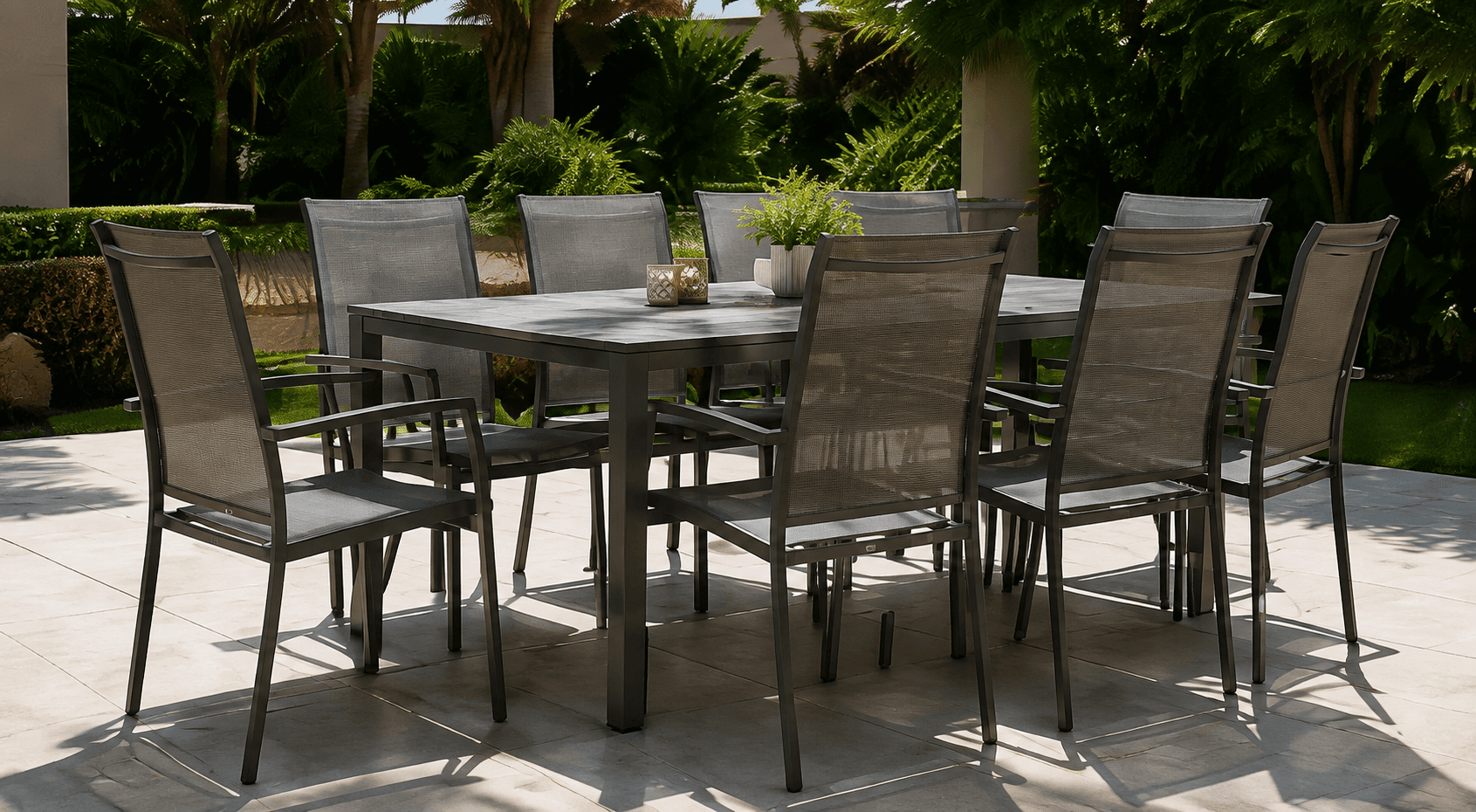Outdoor dining set with mesh sling chairs